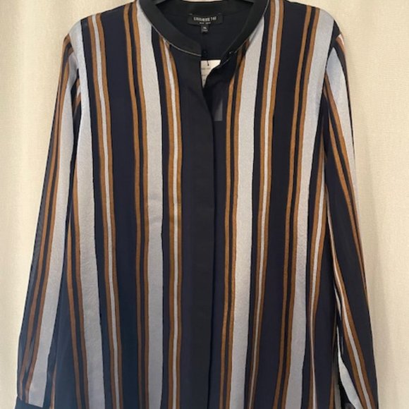 Lafayette 148 New York Tops - LAFAYETTE 148 LONG SLEEVE STRIPED BLOUSE -- NAVY BLUE